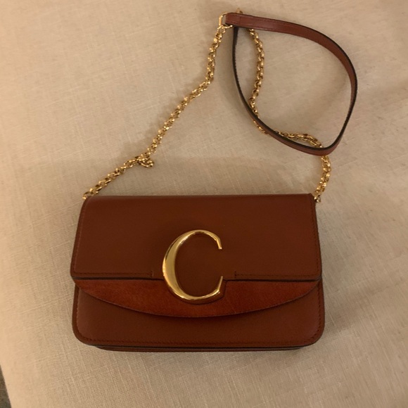 Chloe Handbags - SOLD! Chloe C clutch with chain, Brown
